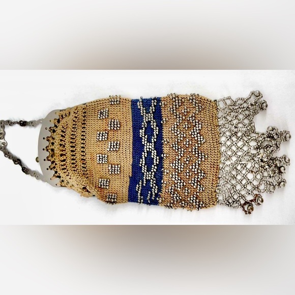 Beautiful Antique Crochet Beaded Metal Clasp Miniature Reticule Coin Purse 4"x3" - Picture 5 of 7